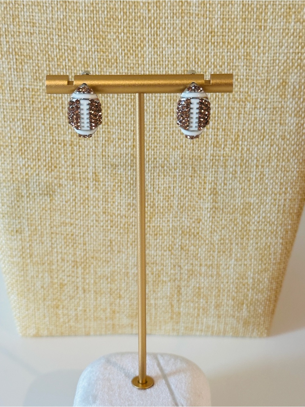 Fashion Jewelry Brown and White Football Crystal Stud Earrings